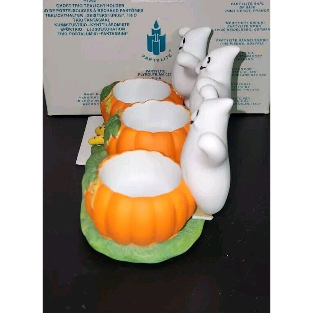 Partylite Halloween Ghost Trio‎ Pumpkin Tea Light Candle Holder Fall Decor NEW - Picture 2 of 6